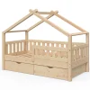 Hausbett Design Naturholz 80x160 cm mit 2 Schubladen Vitalispa