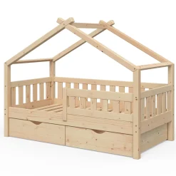 Hausbett Design Naturholz 80x160 cm mit 2 Schubladen Vitalispa