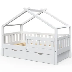 Hausbett Design Weiß 80x160 cm mit 2 Schubladen Vitalispa