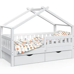 Hausbett Design Weiß 80x160 cm mit 2 Schubladen Vitalispa