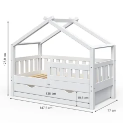 Hausbett Design Weiß 70x140 cm mit Schublade Vitalispa