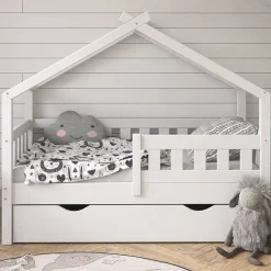 Hausbett Design Weiß 70x140 cm mit Schublade Vitalispa