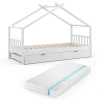 Hausbett Design Weiß 90x200 cm mit Gästebett und Matratze Vitalispa