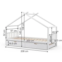 Hausbett Design Weiß 90x200 cm mit Gästebett und Matratze Vitalispa