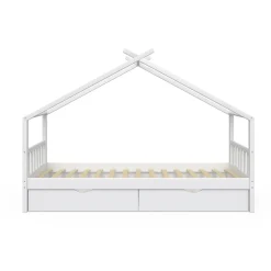 Hausbett Design Weiß 90x200 cm mit 2 Schubladen Vitalispa