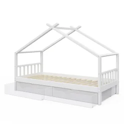 Hausbett Design Weiß 90x200 cm mit 2 Schubladen Vitalispa