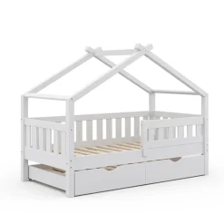 Hausbett Design Weiß 80x160 cm mit Gästebett Vitalispa