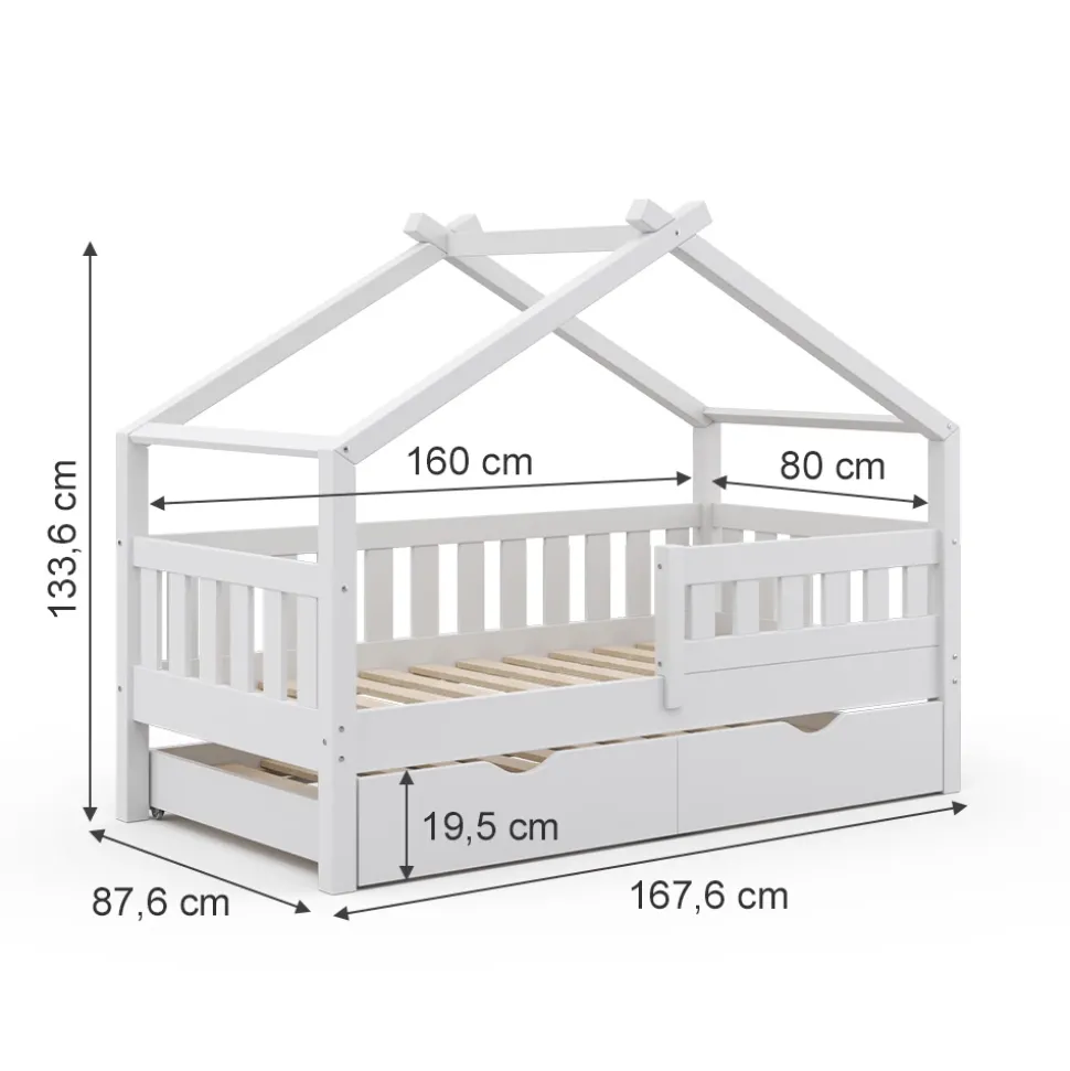 Hausbett Design Weiß 80x160 cm mit Gästebett Vitalispa