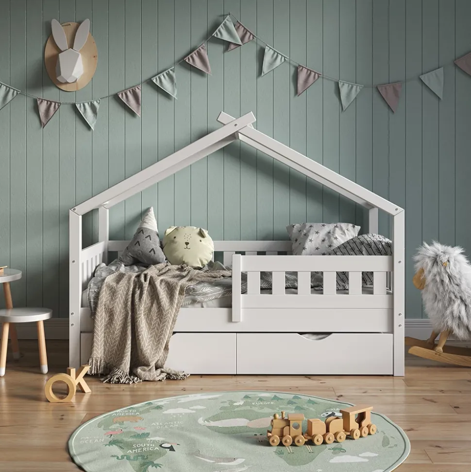 Hausbett Design Weiß 80x160 cm mit Gästebett Vitalispa