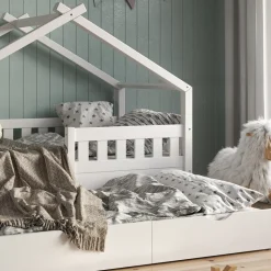 Hausbett Design Weiß 80x160 cm mit Gästebett Vitalispa