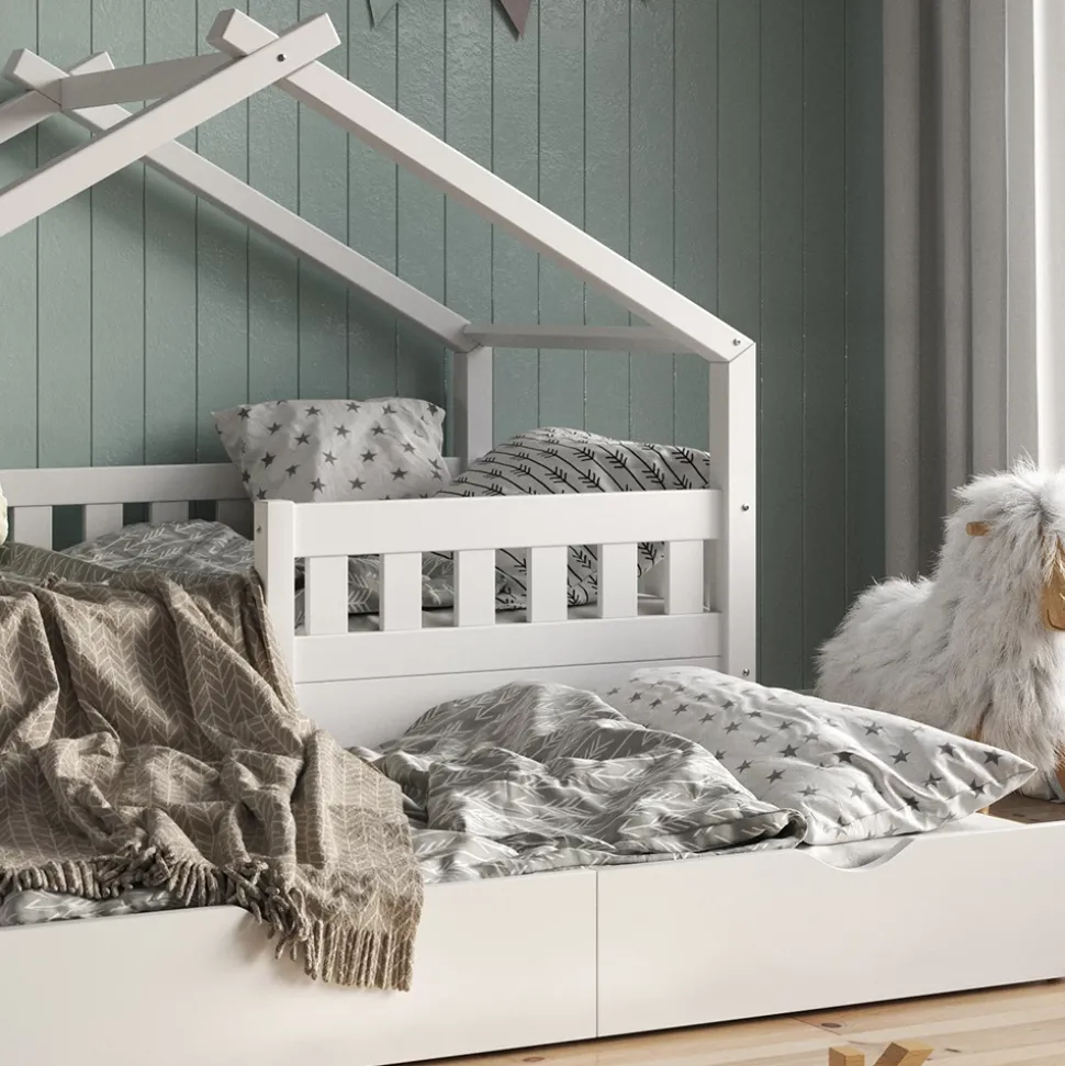 Hausbett Design Weiß 80x160 cm mit Gästebett Vitalispa