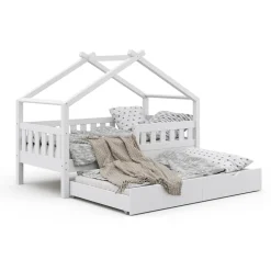 Hausbett Design Weiß 80x160 cm mit Gästebett Vitalispa