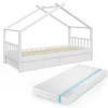 Hausbett Design Weiß 90x200 cm mit 2 Schubladen und Matratze Vitalispa