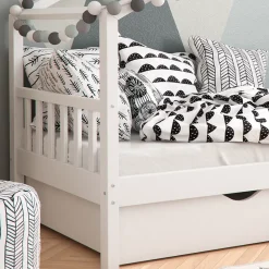 Hausbett Design Weiß 90x200 cm mit 2 Schubladen und Matratze Vitalispa