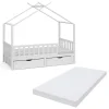 Hausbett Franka Weiß 80x160 cm mit 2 Schubladen und Matratze Vitalispa