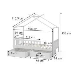 Hausbett Franka Weiß 80x160 cm mit 2 Schubladen und Matratze Vitalispa