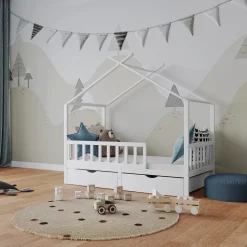 Hausbett Franka Weiß 80x160 cm mit 2 Schubladen und Matratze Vitalispa