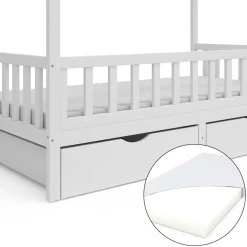 Hausbett Franka Weiß 80x160 cm mit 2 Schubladen und Matratze Vitalispa