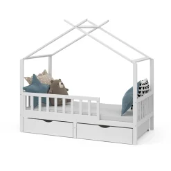 Hausbett Franka Weiß 80x160 cm mit 2 Schubladen und Matratze Vitalispa