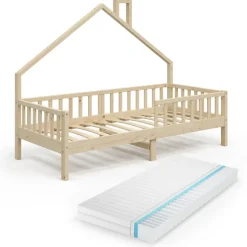 Hausbett Noemi Naturholz 90x200 cm mit Matratze Vitalispa