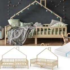 Hausbett Noemi Naturholz 90x200 cm mit Matratze Vitalispa