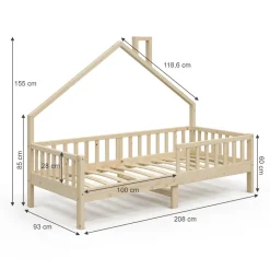 Hausbett Noemi Naturholz 90x200 cm mit Matratze Vitalispa
