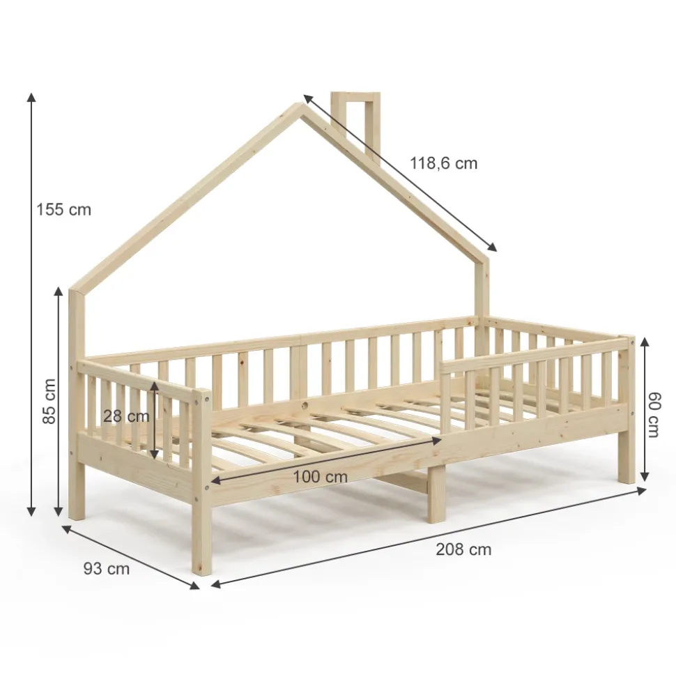 Hausbett Noemi Naturholz 90x200 cm mit Matratze Vitalispa