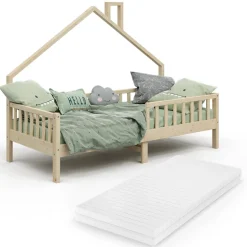 Hausbett Noemi Naturholz 90x200 cm mit Matratze Vitalispa