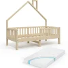 Hausbett Noemi Naturholz 80x160 cm mit Matratze Vitalispa