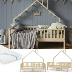 Hausbett Noemi Naturholz 80x160 cm mit Matratze Vitalispa