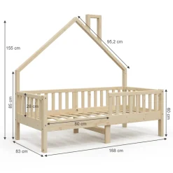 Hausbett Noemi Naturholz 80x160 cm mit Matratze Vitalispa