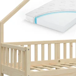 Hausbett Noemi Naturholz 80x160 cm mit Matratze Vitalispa