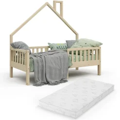 Hausbett Noemi Naturholz 80x160 cm mit Matratze Vitalispa