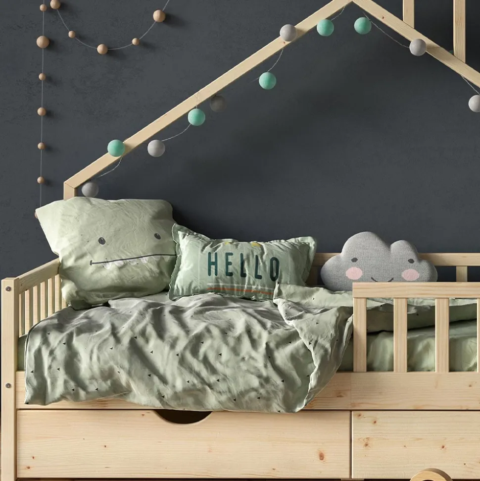 Hausbett Noemi Naturholz 90x200 cm mit 2 Schubladen Vitalispa