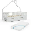 Hausbett Noemi Weiß 80x160 cm mit 2 Schubladen und Matratze Vitalispa