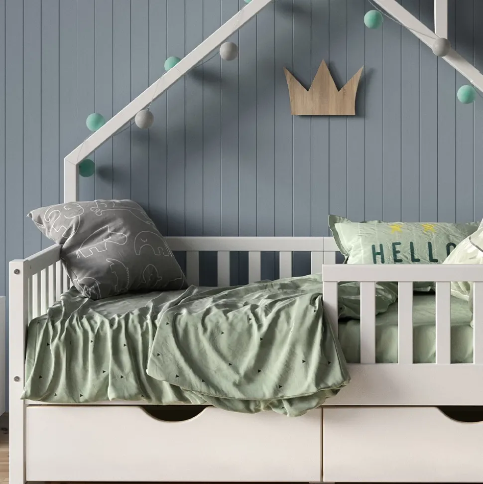 Hausbett Noemi Weiß 80x160 cm mit 2 Schubladen und Matratze Vitalispa