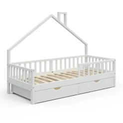 Hausbett Noemi Weiß 90x200 cm mit 2 Schubladen Vitalispa