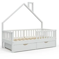 Hausbett Noemi Weiß 80x160 cm mit 2 Schubladen Vitalispa