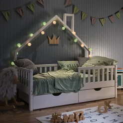 Hausbett Noemi Weiß 80x160 cm mit 2 Schubladen Vitalispa