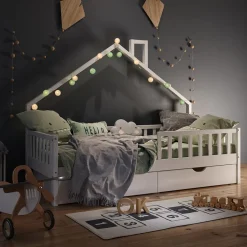 Hausbett Noemi Weiß 90x200 cm mit 2 Schubladen und Matratze Vitalispa