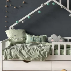 Hausbett Noemi Weiß 90x200 cm mit 2 Schubladen und Matratze Vitalispa