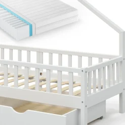 Hausbett Noemi Weiß 90x200 cm mit 2 Schubladen und Matratze Vitalispa