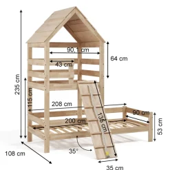 Hausbett Teddy Naturholz 90x200 cm Vitalispa