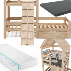 Hausbett Teddy Naturholz 90x200 cm mit 2 Matratzen und Schublade Vitalispa