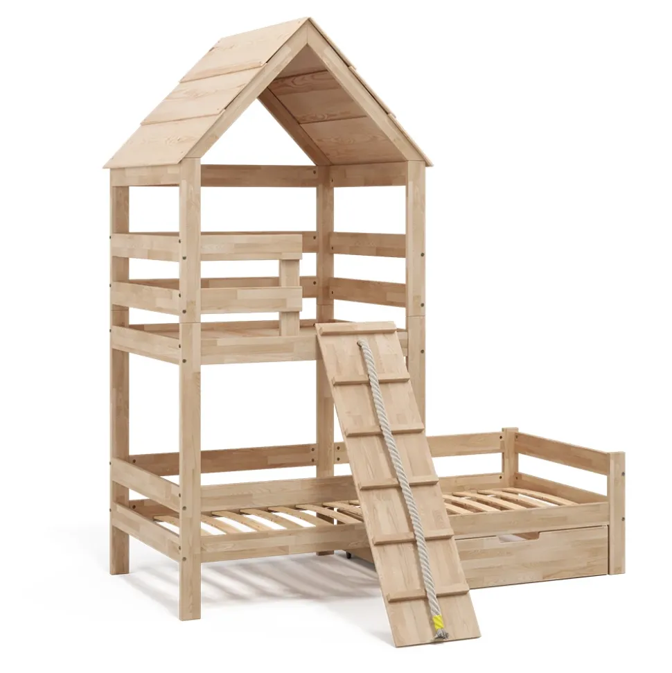 Hausbett Teddy Naturholz 90x200 cm mit Schublade Vitalispa