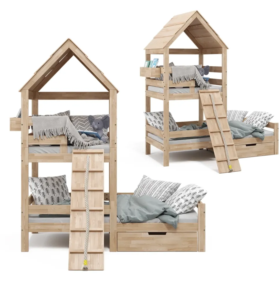 Hausbett Teddy Naturholz 90x200 cm mit Schublade Vitalispa