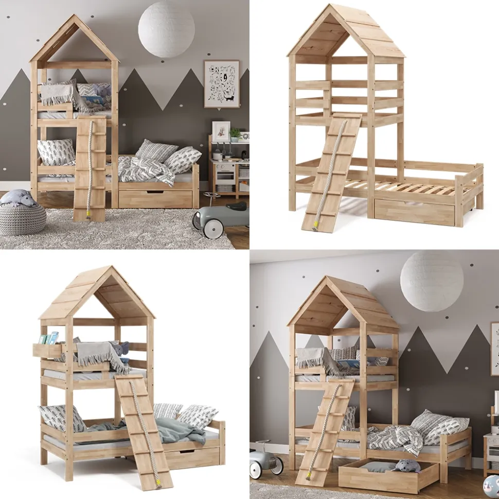 Hausbett Teddy Naturholz 90x200 cm mit Schublade Vitalispa