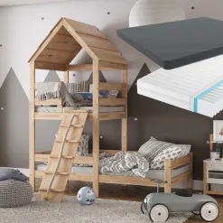 Hausbett Teddy Naturholz 90x200 cm mit 2 Matratzen Vitalispa