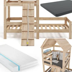 Hausbett Teddy Naturholz 90x200 cm mit 2 Matratzen Vitalispa