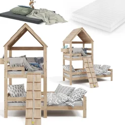 Hausbett Teddy Naturholz 90x200 cm mit 2 Matratzen Vitalispa